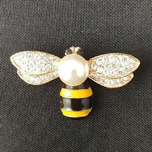 Gold and Black Bee Brooch with Sparkling Wings